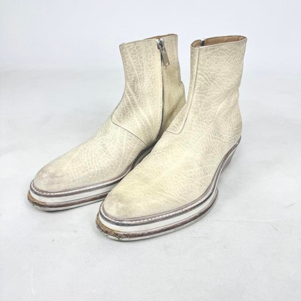 Archive white calf skin leather 424 designer side zip boots